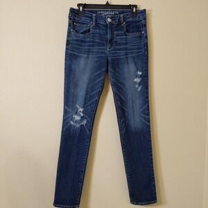 American Eagle Jeans Womens 8 Blue Mid Rise Jegging‎ Super Stretch Denim